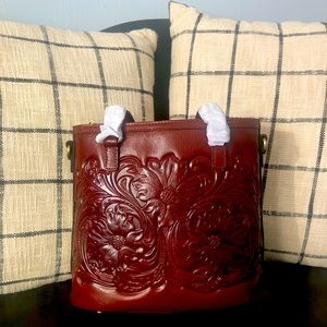 Patricia Nash Tessali vintage tooled crossbody bag in British Tan